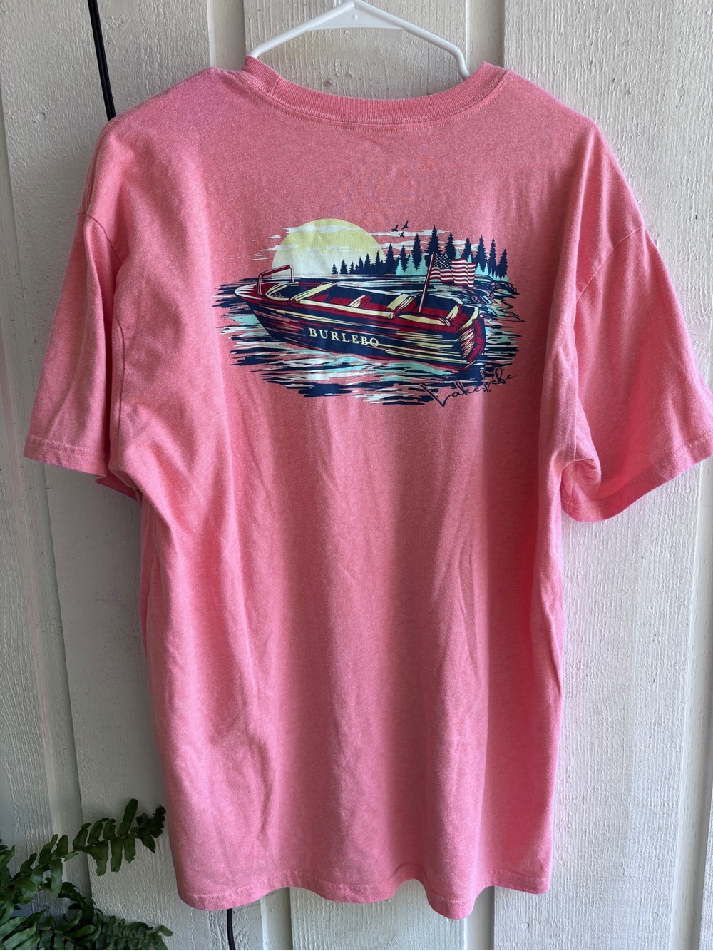 BURLEBO Salmon Short Sleeve Tee with Lake Boat Graphic